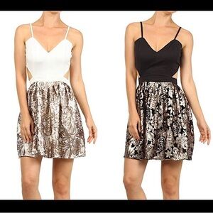 🖤 LAST ONE 🖤 #122 Metallic Brocade Cut Out Sequin Skater Dress LARGE